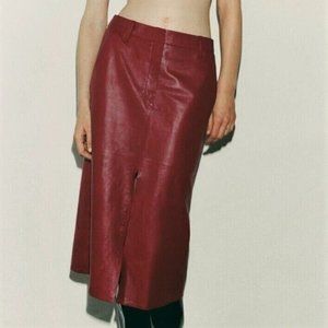 NWT $259 ZARA Genuine Leather Midi Skirt SS23 LIMITED EDITION, Sz M